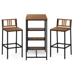 Tangkula 3 Pieces Outdoor Wood Bar Set W/ 3-Tier Storage Shelf & Metal Frame For Backyard -Beauty house GUEST 9309cd68 4fa9 4a2f 98f6 8922226fed1d