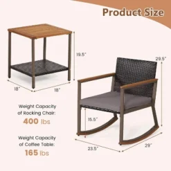Tangkula 3PCS Rattan Rocking Chair Bistro Set Armrest Cushion Table W/ Storage Shelf Patio -Beauty house GUEST 9330897c 84cf 4116 a6ea c1bc95f200d8
