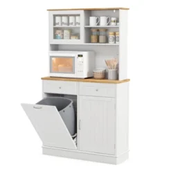 Tangkula Double Tilt Out Trash Cabinet W/ Hutch Kitchen Pantry Storage Cabinet White -Beauty house GUEST 9371babe fecd 4859 afde 96636fa66530