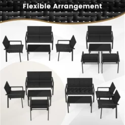 Tangkula 4 PCS Patio Furniture Set Heavy Duty Galvanized Metal Frame Wicker Table Black -Beauty house GUEST 93b9a0cc c06a 4dad b14a 46d691c4b56b