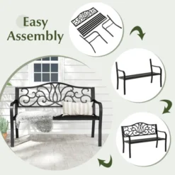 Tangkula 2-person Metal Bench W/ Floral Pattern Slanted Backrest Slatted Surface Black -Beauty house GUEST 93bee386 9643 453f a80b 7295bc87851f