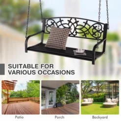 Tangkula Patio Hanging Porch Swing 2-Person Outdoor Metal Swing Bench Chair W/ Chains -Beauty house GUEST 93c2f474 74bb 4b43 94c0 a9e654e98ca0
