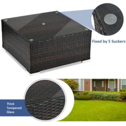 Tangkula 5PCS Cushioned Rattan Patio Conversation Set W/ Ottoman Navy Cushion -Beauty house GUEST 93c54998 f77e 4d3b 9ea1 fd1f10783a7c