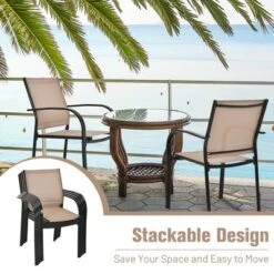 Tangkula 2PCS Outdoor Dining Chairs Stackable Chairs W/Armrests & Breathable Fabric For Balcony Garden & Patio -Beauty house GUEST 93e317fc ccac 454a b108 0df826e247d3