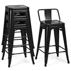Tangkula Set Of 4 Metal Bar Stools 24" Industrial Chair Low Back Black -Beauty house GUEST 94340ab8 6b0e 4198 9ec8 0942e0ce3be6