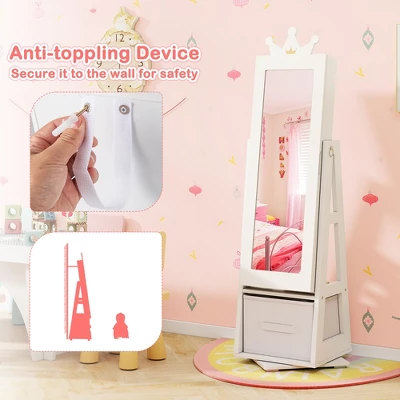Tangkula Kids Jewelry Cabinet With Full-Length Mirror Drawer 2 Adjustable Tilt Angles 6 Tangkula Kids Jewelry Cabinet With Full-Length Mirror Drawer 2 Adjustable Tilt Angles - Image 4