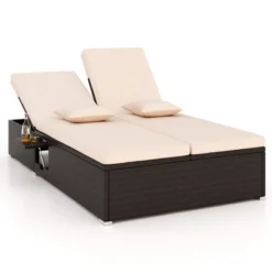 Tangkula Patio Double Chaise Lounge 6 Position Adjustable Wicker Recliner Bed With Cushions & Folding Side Trays 19 Tangkula Patio Double Chaise Lounge 6 Position Adjustable Wicker Recliner Bed With Cushions & Folding Side Trays -Beauty house GUEST 94960e6f 19fc 48f7 944e 12f1758a018b