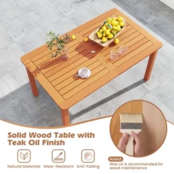 Tangkula Patio Solid Wood Dining Table W/ Umbrella Hole Teak Oil Finish Rectangular -Beauty house GUEST 957c31e3 d152 474e 8b40 ab8e82861e7b