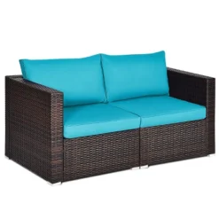 Tangkula 2-Piece Patio Wicker Corner Sofa Set Rattan Loveseat With Removable Cushions -Beauty house GUEST 967c813e fd8d 4701 b2bb 75ad799c252e