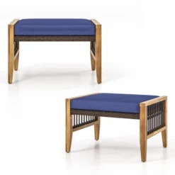 Tangkula 2PCS Acacia Wood Outdoor Patio Ottoman Footstool W/ Removable Cushion -Beauty house GUEST 968deab0 6c69 4d95 aebd dc4d446c8868