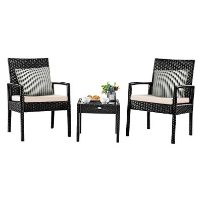 Tangkula 3 Pieces Patio Set Outdoor Wicker Rattan Furniture W/ Cushions 11 Tangkula 3 Pieces Patio Set Outdoor Wicker Rattan Furniture W/ Cushions - Image 9
