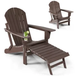 Tangkula Adirondack Chair W/Ergonomic Design&Ottoman Outdoor Armchair HDPE Chair For Yard&Patio Black/Coffee/Grey/Turquoise/White -Beauty house GUEST 96f76f0f 3d80 45ed b47c ad3971799860