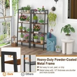 Tangkula 4-Tier Ladder Bookshelf Industrial Wooden Bookcase With Metal Frame Anti-Toppling Device Rack Rustic Brown/Gray Oak -Beauty house GUEST 972a574a f4ea 4633 bf59 9e7aaddeb258