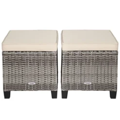 Tangkula Set Of 2 Outdoor Rattan Cushioned Ottoman Seat All Weather Patio Footrest Red/Turquoise -Beauty house GUEST 9773500d bcbd 4694 a674 86c57536b4f5