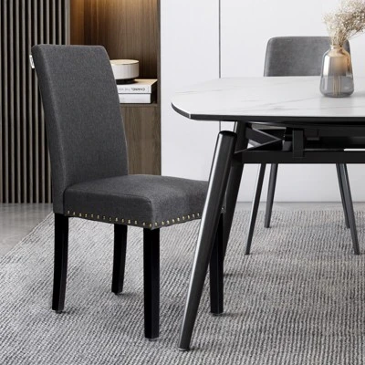 Tangkula 2-Piece Upholstered Linen Fabric Dining Chairs With High Backrest & Padded Seat 3 Tangkula 2-Piece Upholstered Linen Fabric Dining Chairs With High Backrest & Padded Seat