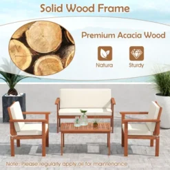 Tangkula 4 Pieces Patio Furniture Set Acacia Wood Porch Chairs W/ Table -Beauty house GUEST 97d5f8bc 23ea 4cfc b3c0 3340dbd3180b