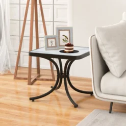 Tangkula Tempered Glass Top Patio Table, 20" Outdoor Side Table W/ Heavy-duty Metal Frame Patio Square End Table For Poolside Backyard -Beauty house GUEST 97f3c0c3 2e57 404b a768 4a0f3d9d2f4b