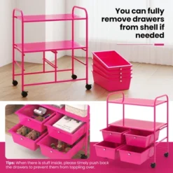 Tangkula 4-Drawer Rolling Storage Cart With 2 Shelves Mobile Utility Cart With Removable Drawers And Metal Frame With Lockable Wheels Pink -Beauty house GUEST 98661721 9c04 46da af4f 9cf6000f7a7c