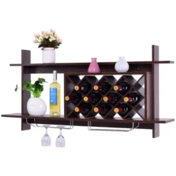 Tangkula Wall Mount Drinks Rack Organizer With Glass Holder & Storage Shelf Home Decoration -Beauty house GUEST 98ea4ab6 d082 41f4 ada3 a9124b329bab