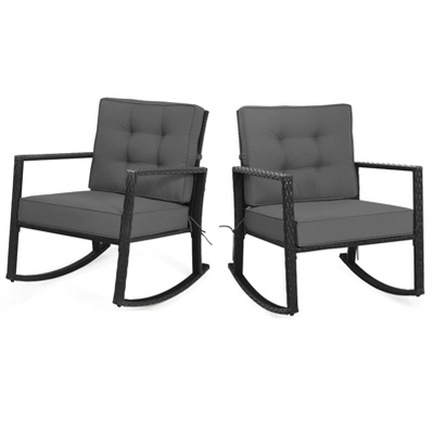 Tangkula 2PCS Outdoor Wicker Rocking Chairs Glider Rattan Rocker Recliner With Cushion 12 Tangkula 2PCS Outdoor Wicker Rocking Chairs Glider Rattan Rocker Recliner With Cushion - Image 10