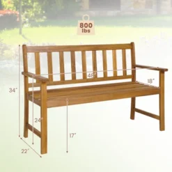 Tangkula 2-Person Outdoor Bench Patio Wooden Bench With Ergonomic Backrest & Armrests All-weather Acacia Wood Frame 48"x 22" -Beauty house GUEST 98ff131a 4c0e 4c28 86bf fc711a3a9639