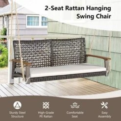 Tangkula 2-Seat Rattan Porch Swing Chair Outdoor Wicker Swing Bench W/ Seat Cushion -Beauty house GUEST 9939568c c044 492d bf22 ca31c6ddc6d2