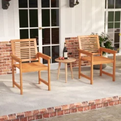 Tangkula Patio Chairs Set Of 4 Outdoor Wooden Dining Chairs W/ Inclined Backrests