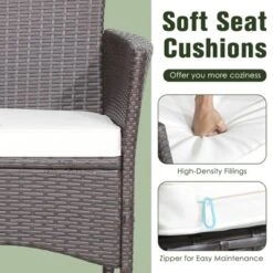 Tangkula Set Of 3 Wicker Dining Set Acacia Wood Table Top W/ Cushioned Chairs Patio Garden -Beauty house GUEST 995d1e0e 2dea 4818 8a6d 264fc9b8cc81