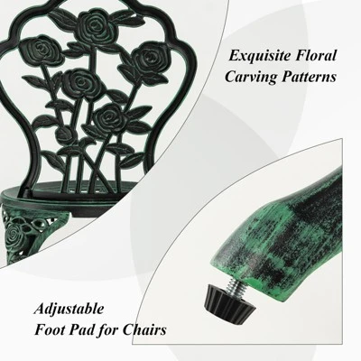 Tangkula Rose Design Bistro Set Antique Aluminum Bench Patio Garden Chair For Outdoor White 6 Tangkula Rose Design Bistro Set Antique Aluminum Bench Patio Garden Chair For Outdoor White - Image 4