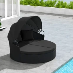 Tangkula Patio Round Daybed Wicker Daybed W/ Retractable Canopy Separated Seating Sectional Sofa -Beauty house GUEST 996f67bc cc2a 48b9 b304 65abd3113794