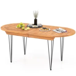 Tangkula 71" Patio Dining Table 6 Person Large Oval Table W/ Teak Wood Tabletop -Beauty house GUEST 998951c5 3255 4905 8040 01c3077113db