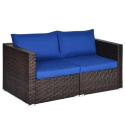 Tangkula 2-Piece Patio Wicker Corner Sofa Set Rattan Loveseat With Removable Cushions -Beauty house GUEST 99b19dcb d03f 46c8 9e05 8255f7f4ec91