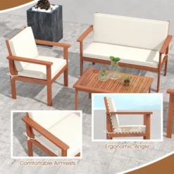 Tangkula 4 Pieces Patio Furniture Set Acacia Wood Porch Chairs W/ Table -Beauty house GUEST 99cb2104 e9ad 416f 982c 985462ffc3db