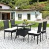 Tangkula 5PCS Patio Wicker Dining Set Outdoor Rattan Furniture Set W/ Cushion