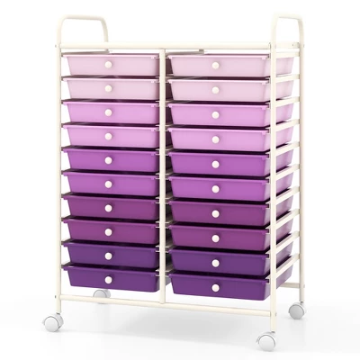 Tangkula 20-Drawer Rolling Storage Cart Art Craft Organizer Cart Mobile Utility Storage Cart With Removable Drawers & Lockable Wheels Purple 11 Tangkula 20-Drawer Rolling Storage Cart Art Craft Organizer Cart Mobile Utility Storage Cart With Removable Drawers & Lockable Wheels Purple - Image 9