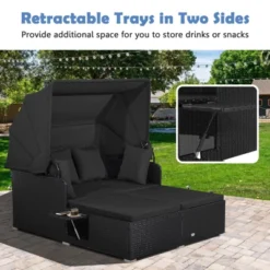 Tangkula Patio Rattan Daybed With Retractable Canopy Wicker Sun Lounger With 2 Foldable Side Panels Thick Seat & Back Cushions -Beauty house GUEST 9a0f2aea ffad 44d7 b3ca 367ad621c008
