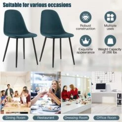 Tangkula Dining Chairs Set Of 2 Upholstered Fabric Chairs W/Metal Legs For Living Room Blue -Beauty house GUEST 9a32dbf2 bdea 449f abcc 35a8b158bddd