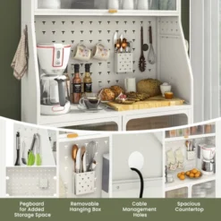 Tangkula 5-Tier Metal Baker's Rack Kitchen Pantry Cabinet W/ See-through Flip-up Door Pegboard Adjustable Shelf White -Beauty house GUEST 9a46eb07 882d 41ec a9c6 f569656bb049