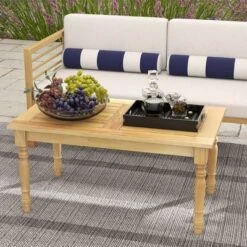 Tangkula Patio Coffee Table W/ Solid Teak Wood Structure Slatted Tabletop For Backyard -Beauty house GUEST 9a4a736f c78a 4755 ba09 68037ddfd01c