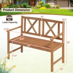 Tangkula 2-Person Acacia Wood Bench Outdoor Slats Loveseat Chair With Armrest Backrest Sturdy Frame 800lbs Load Capacity -Beauty house GUEST 9a559bdf 886b 420f ac05 72571dc80e9f