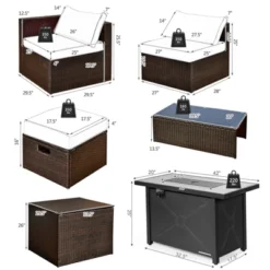 Tangkula 9 Pieces Outdoor Patio Furniture Set With 42" Propane Fire Pit Table Outdoor PE Wicker Space-Saving Sectional Sofa Set Black/Gray/Navy/Red/Turquoise/Off White