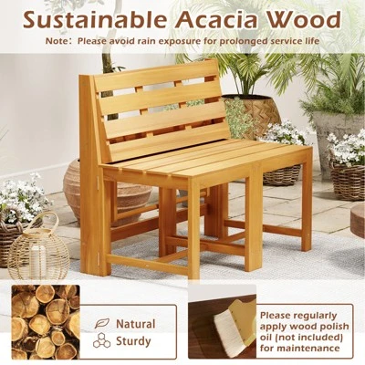 Tangkula 3-in-1 Outdoor Acacia Wood Loveseat Bench Furnitur W/ Slatted Seat For Garden 8 Tangkula 3-in-1 Outdoor Acacia Wood Loveseat Bench Furnitur W/ Slatted Seat For Garden - Image 6