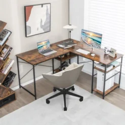 Tangkula Large L-shaped Computer Desk 60” Convertible Corner Desk With 4 Storage Shelves 95” 2-Person Long Study Writing Workstation Black/Rustic Brown/Natural/Grey -Beauty house GUEST 9ae37290 e7d9 4867 afc8 12868857af13