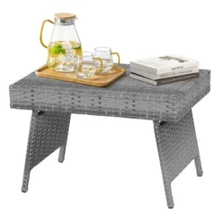 Tangkula Folding Rattan Wicker Coffee Side Table Patio Garden Poolside Yard Outdoor Mix Gray -Beauty house GUEST 9b4404dd 5957 47a5 9488 677fbdf4b834
