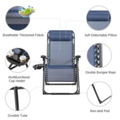 Tangkula Oversized Zero Gravity Lounge Chair Folding Recliner W/ Cup Holder & Pillow, Navy Blue -Beauty house GUEST 9bbf8294 7542 4804 8ad1 ff7ad52468aa