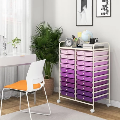 Tangkula 20-Drawer Rolling Storage Cart Art Craft Organizer Cart Mobile Utility Storage Cart With Removable Drawers & Lockable Wheels Purple 4 Tangkula 20-Drawer Rolling Storage Cart Art Craft Organizer Cart Mobile Utility Storage Cart With Removable Drawers & Lockable Wheels Purple - Image 2