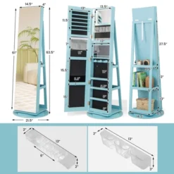 Tangkula 360° Rotating Mirrored Jewelry Cabinet Armoire 3 Color LED Modes Lockable -Beauty house GUEST 9beb250f 6897 44a0 b8e7 09c2b39dbc58