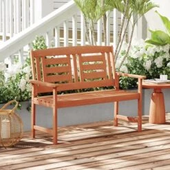 Tangkula Patio Wood Bench Garden Loveseat W/Inclined Backrest Long Armrests Wood Grain -Beauty house GUEST 9bffe7ae 2ebb 4c33 a5b9 6448a041b83a