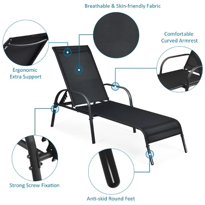 Tangkula Outdoor Chaise Lounge Chair Adjustable Reclining Bed With Backrest& Armrest 9 Tangkula Outdoor Chaise Lounge Chair Adjustable Reclining Bed With Backrest& Armrest - Image 7