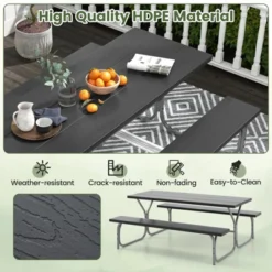 Tangkula Picnic Table Bench Set For 8 Person Outdoor Camping Table & 2 Benches With Metal Frame All-Weather Tabletop Black/Grey/Green/White -Beauty house GUEST 9c171d75 012c 4cd3 bd9f 435db02b36b7
